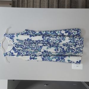 Pink Owl Floral Sleeveless Dress White Blue Green Teal Belt Women's Large